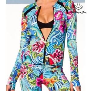 Luli Fama Inked Babe Fitted Mesh Panel Jacket Size XS